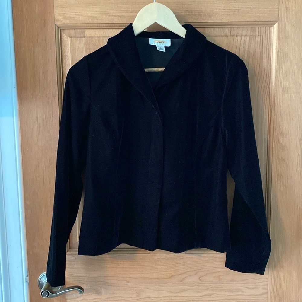 Talbots Petites Size 6 Black Velvet Button up Jacket